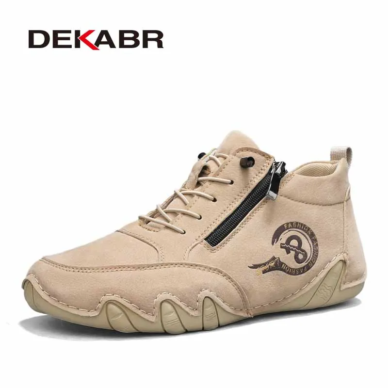 DEKABR Botas hasta el tobillo para hombre, zapatos informales de cuero para primavera, otoño e invierno, cómodos, antideslizantes, suela de goma, calzado para caminar a diario