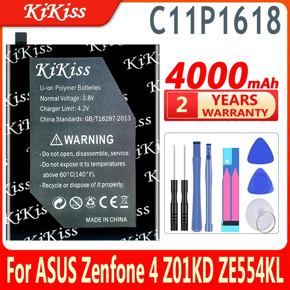 KiKiss C11P1618 Phone Battery For ASUS Zenfone 4 Z01KD ZE554KL ZenFone 5Q Lite ZC600KL X017DA Z01KDA Z01KS X017D Battery