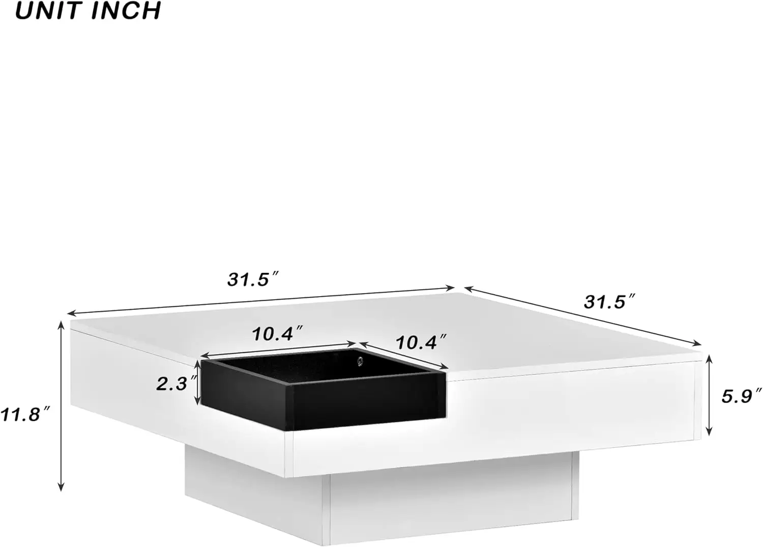 Coffee Table Modern Minimalist Design with LED Lighting,16 Colors with a Remote Control, Living Table with Detachable Tray,White