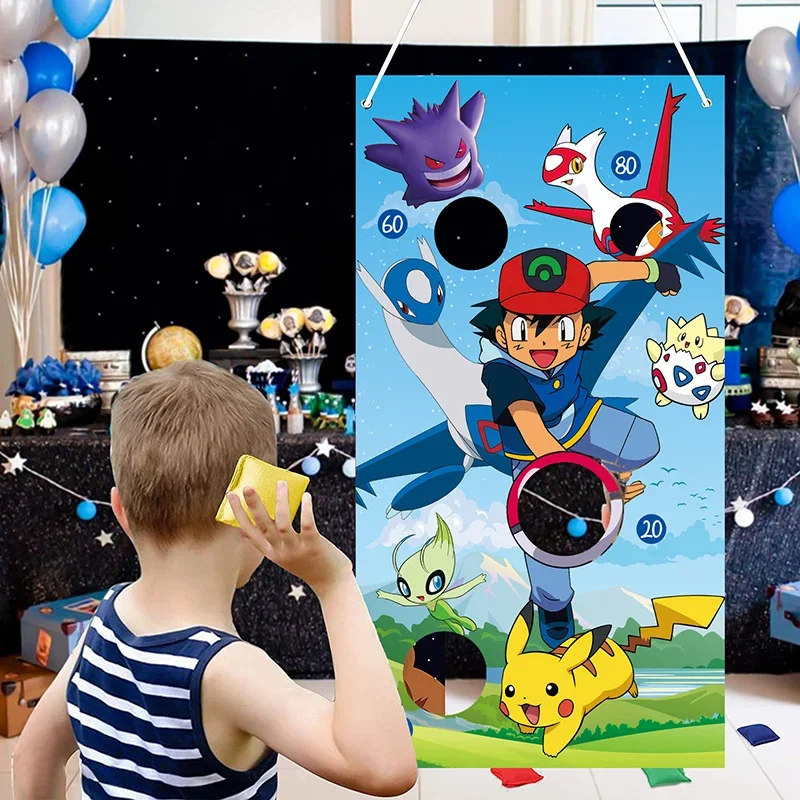 Pokemon Bean Bag Toss Game-Throwing Carnival Game Banner Pikachu Party Supplies Decorations for Kids Adult Indoor Outdoor Gift