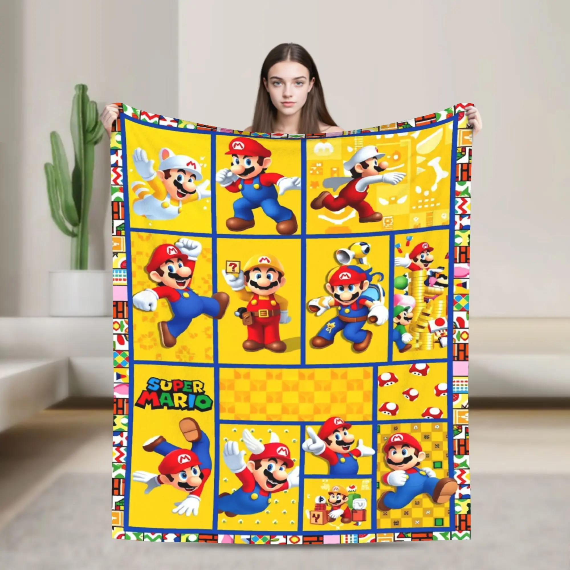 

90s Game Luigi Knitted Blankets Super Marioo Flannel Throw Blankets Home Couch Decoration Ultra-Soft Warm Bedspreads