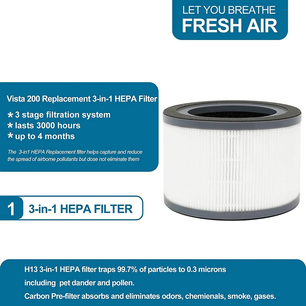 Filter pengganti pemurni udara untuk Levoit Vista 200 200-RF, 3-In-1 Premium H13 True HEPA aksesoris Filter