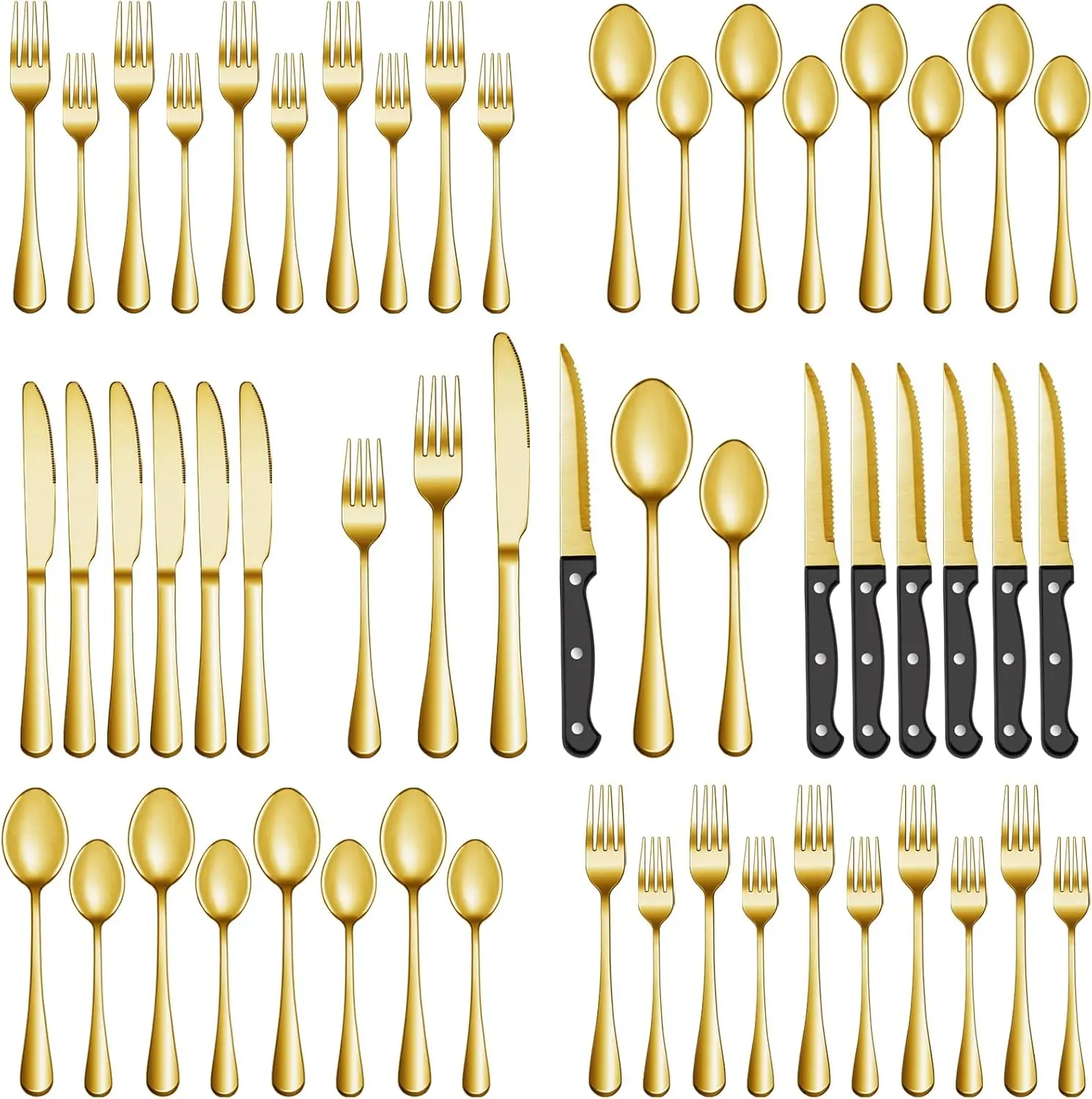 

72-Piece Gold Silverware Set with Steak Knives, Stainless Steel Flatware for 12, Dishwasher Safe Kitchen Utensils