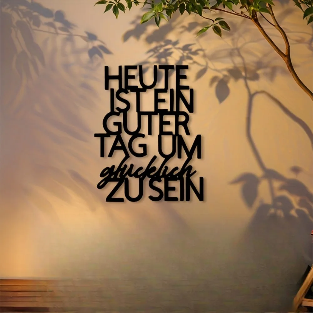 CIFBUY Iron Wall Art German Motivational Quote Sign Plaque Black Metal 2D Happy Good Day Living Room Bedroom Office Indoor Decor