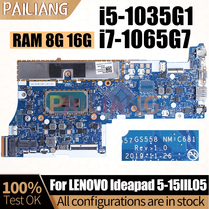 For LENOVO Ideapad 5-15IIL05 Notebook Mainboard Laptop NM-C681 i5-1035G1 i7-1065G7 8G 16G 5B20S72477 Motherboard Full Tested