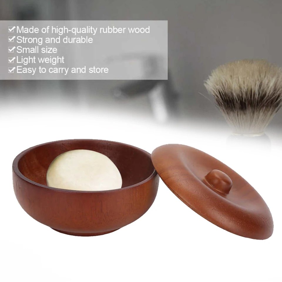 

Pro Men's Wood Shaving Bowl Wet Shave Shaving Foam Cream Holder Bowl With Lid Beard Brush Bowl Soap Easy Clean Durable Bowl