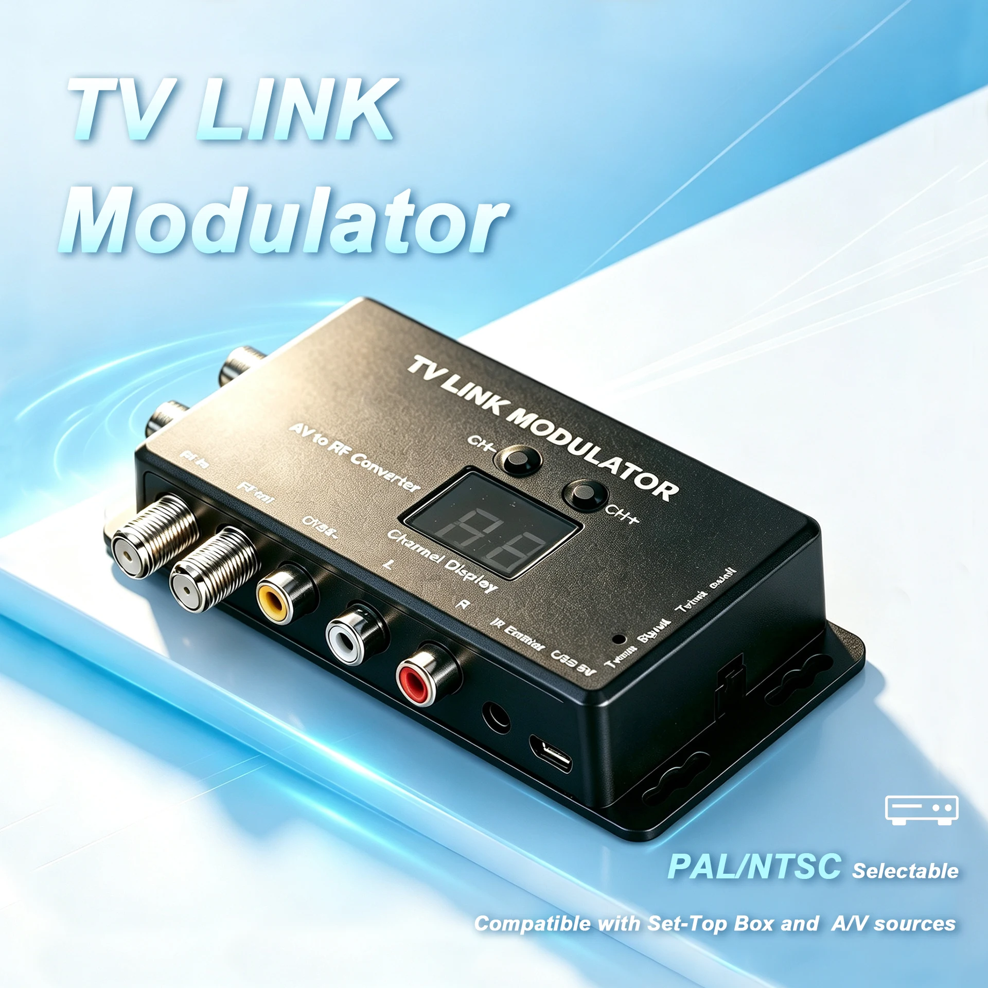 AV TO RF TV LINK Modulator IR-Fernbedienung Range Extender Analoges TV Selbstproduziertes Programeneinführgerät