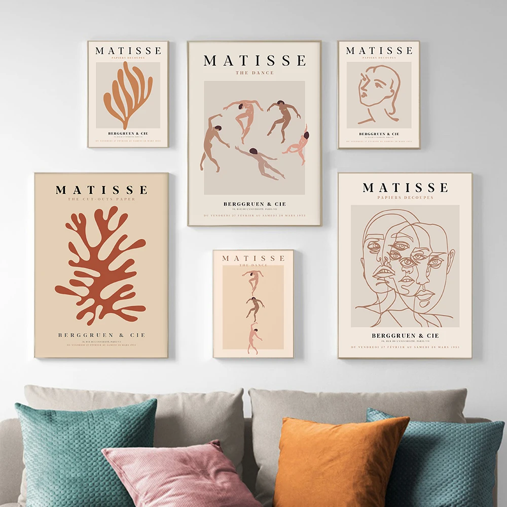 

Boho Abstract Matisse Line Face Coral Leaves Prints And Posters Minimalist Canvas Paintings Wall Art Living Room Home Decoration