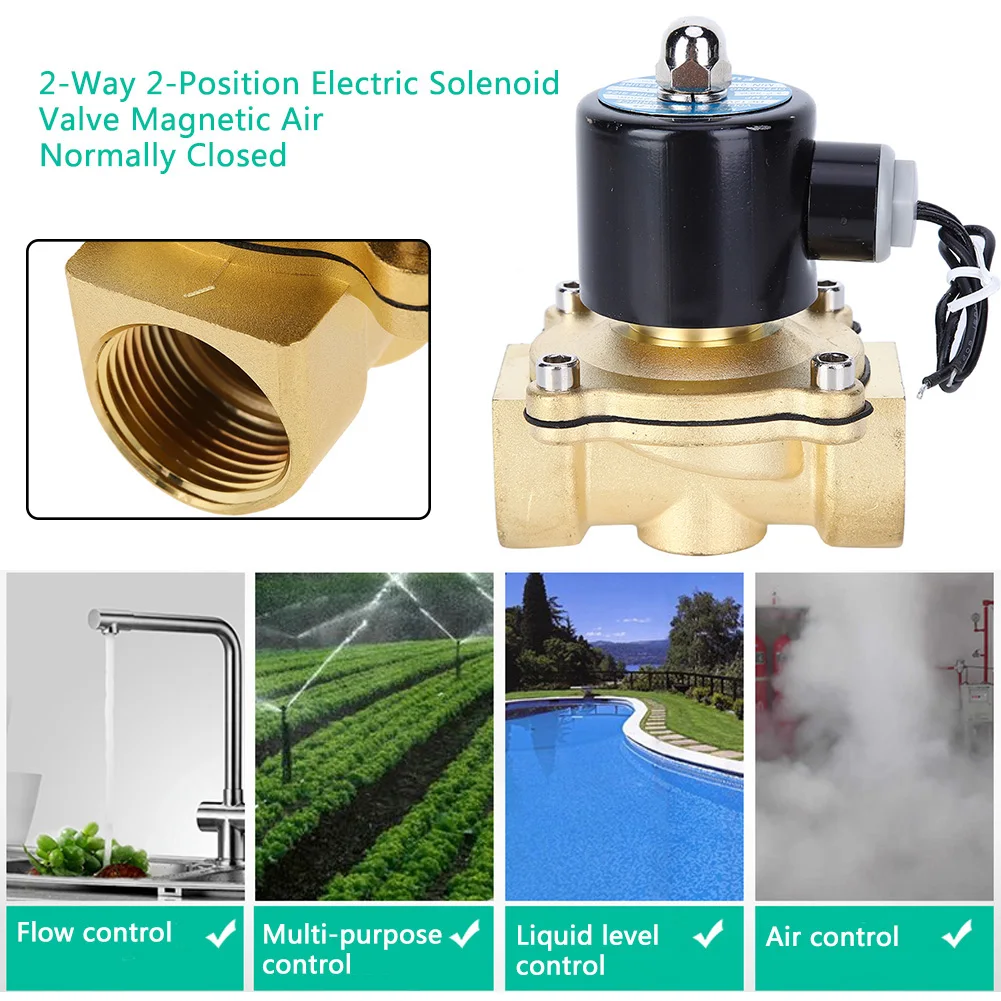 Elektrozawór 12V, 1 cal, mosiężny, 2-drogowy, 2-pozycyjny, elektromagnetyczny zawór powietrza, normalnie zamknięty, zawór elektromagnetyczny.