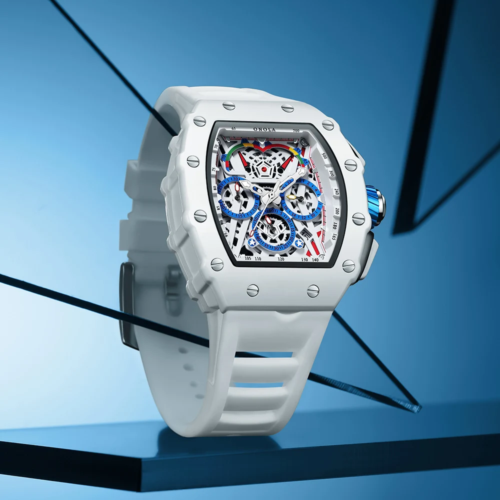 Luxury Watch Men\'s ONOLA Fashion Casual Multifunctional Silicone Tape Waterproof Quartz Watch White