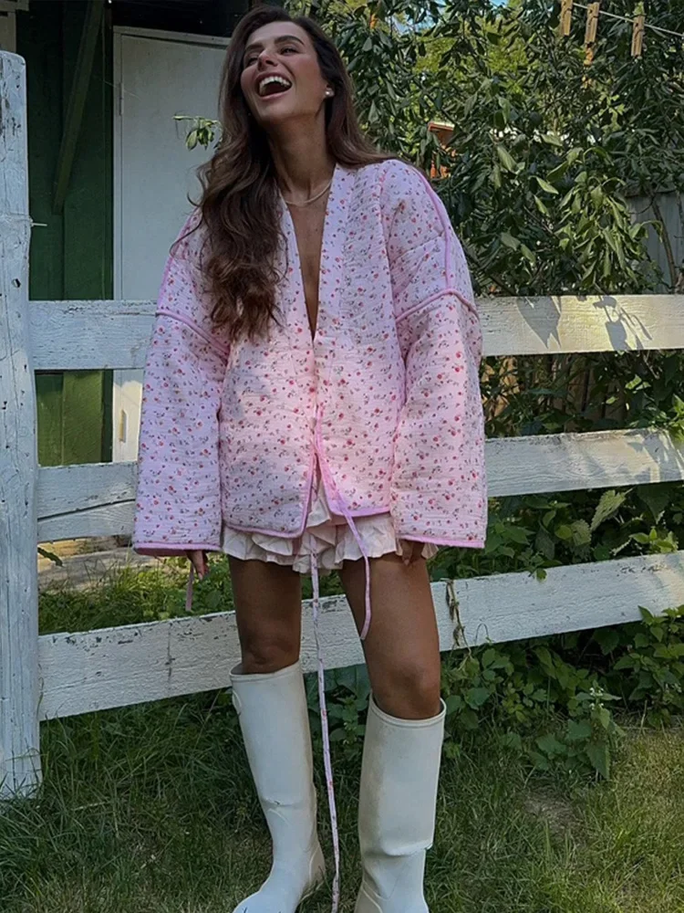 أزياء المرأة س الرقبة المرقعة القطن معاطف أنيقة مطبوعة واحدة الصدر جيب معطف فضفاض سيدة الخريف الشتاء معطف غير رسمي #6