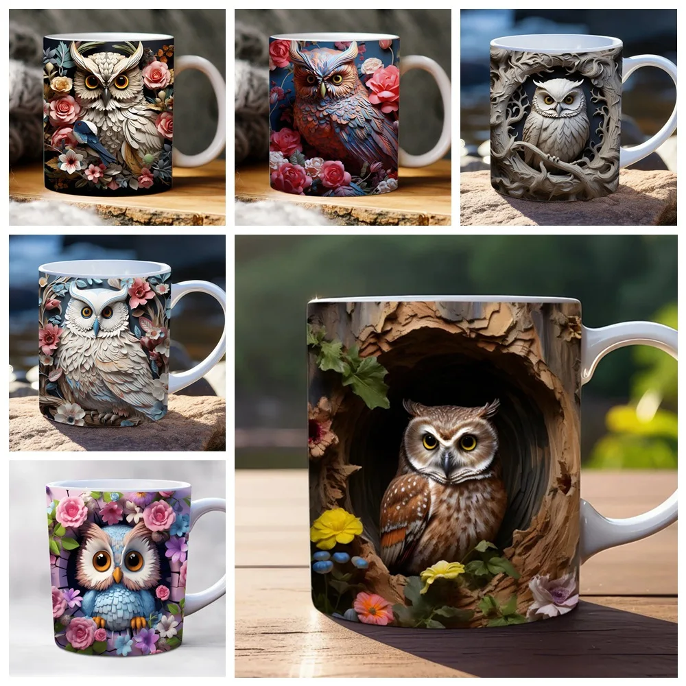 

3D creative owl ceramic mug, retro creative coffee water cup, milk breakfast cup