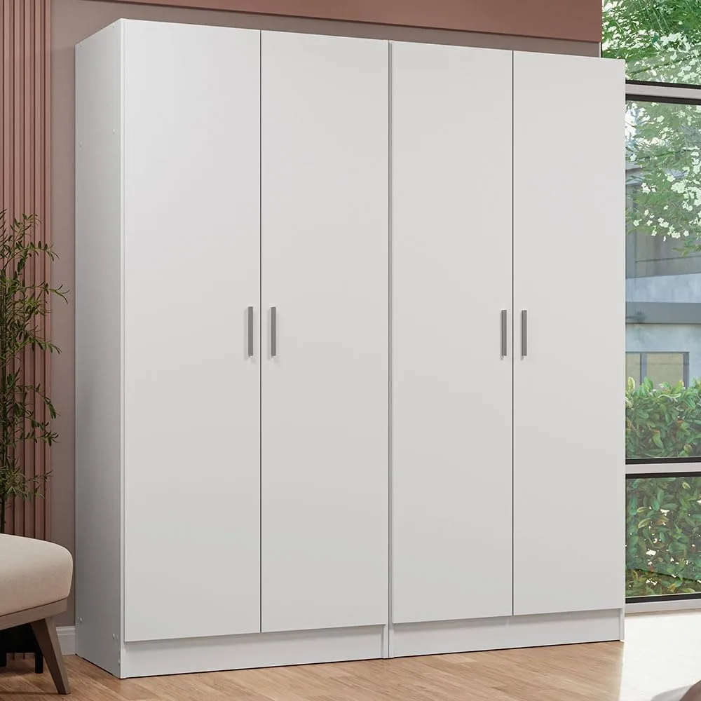 

4 Doors Storage Cabinet with Ample Shelves Space 63 L Utility Armoire Closet Entryway and Bedroom Organization Unit - White