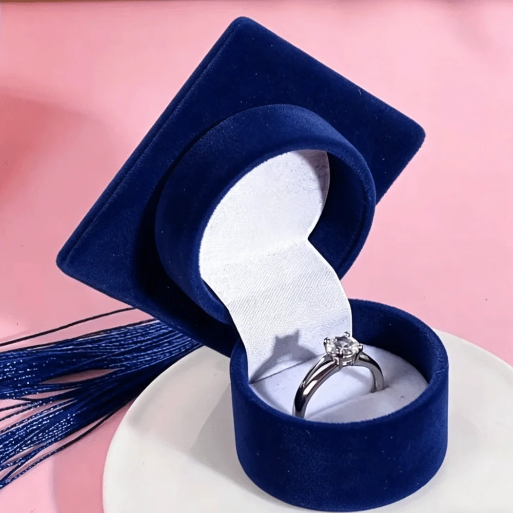 Velvet-Lined Graduation Cap Jewelry Box Multi-color Graduation Decor Phd Cap-Shaped Graduation Ring Box Compact Portable view 4