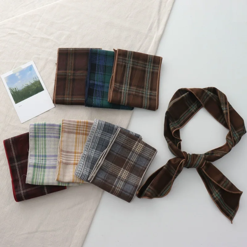 

2025 High Quality New British Plaid Scarf Vintage Plaid Thin Narrow Long Scarf Small Scarf Warm Neck Scarf Women Headband