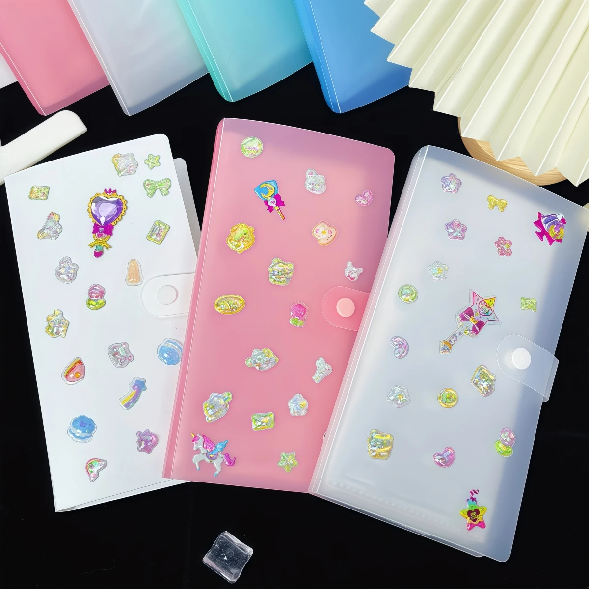 1Pc A6 Minimalist Matte Sticker Storage Book, Sticker Organizer, Sticker Album, Pink and White Transparent Version, Integrated S view 3