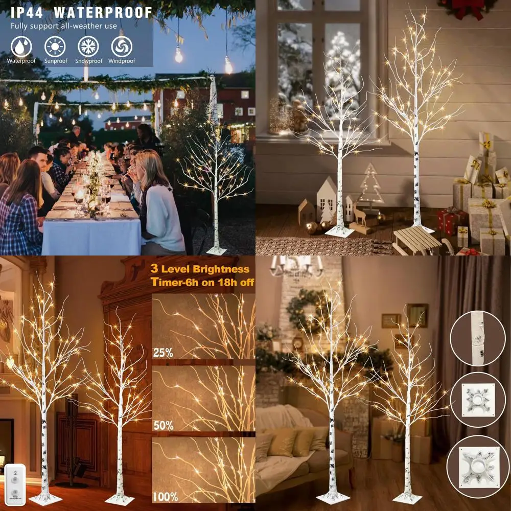 

2-Piece White Birch Artificial Christmas Trees, 5-6FT Tall, Lighted with Timer & Dimmer, Ideal for Indoor & Outdoor Holiday Deco