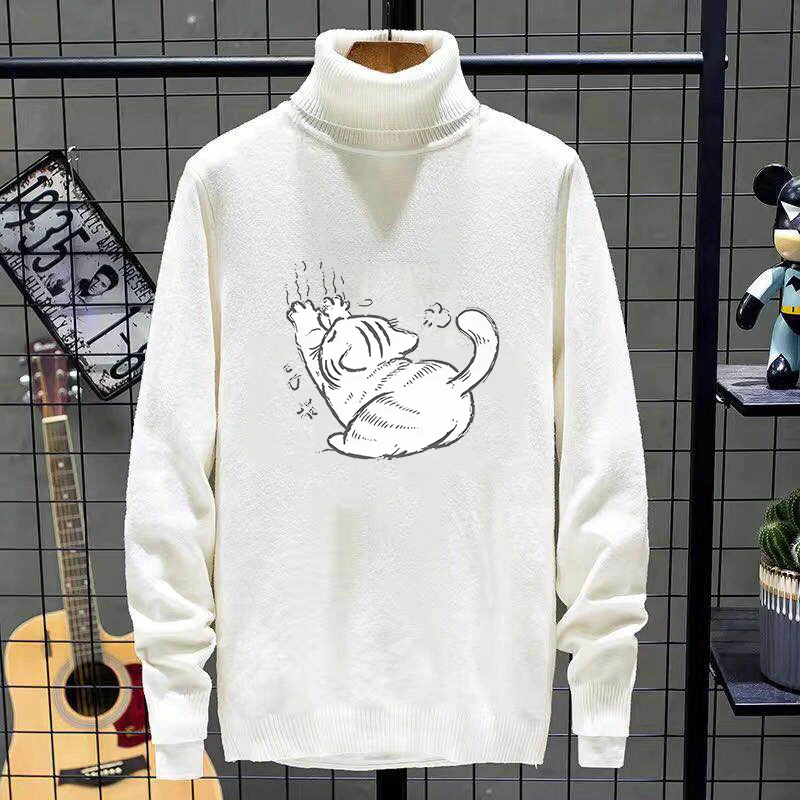 

Мужской свитер с высоким воротом и длинными рукавами на флисовой подкладке, теплый, модный, белый, базовый слой, зимняя одежда, повседневный стиль, полиэстер