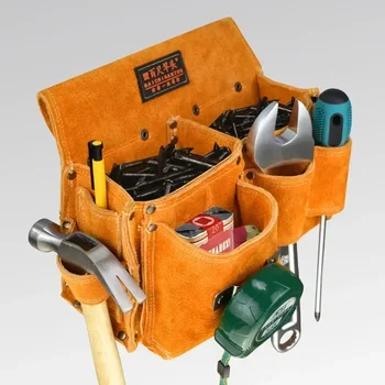 Riñonera de cuero de vaca para carpintería, herramienta especial resistente al desgaste, resistente al agua, sitios de construcción, cintura multifuncional para hombres, nueva