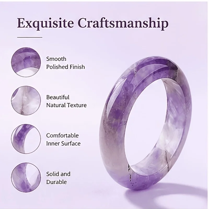 1pc Women'S Amethyst Texture Plain Band Wide Face Ring, Smooth Polished Easy All-Match Daily Decorative Ring Small Jewelry