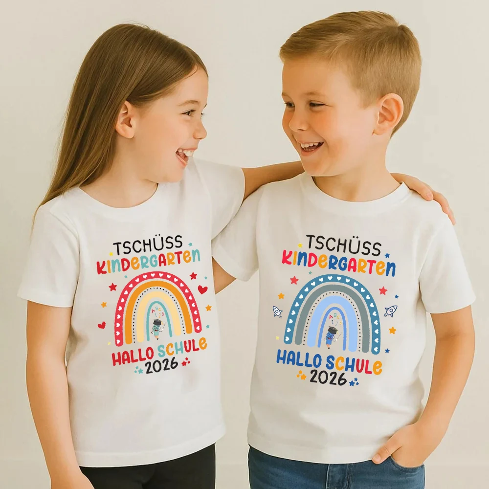 Abschiedsgeschenk Kindertagesstätten-T-Shirt Regenbogen 2026 Ich komme zurück in die Schule Geschenk-Outfit Kind 2025 Schulanfangs-Shirt Kleidung