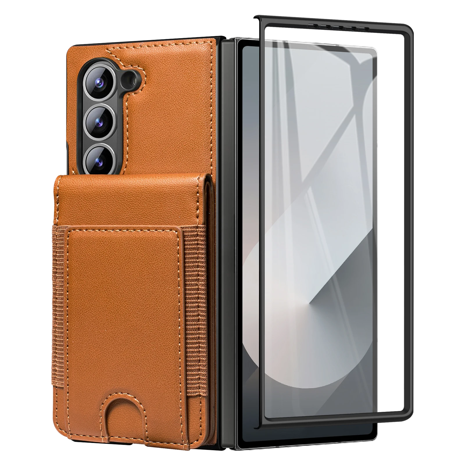 

Vertical Cards Solt Tempered Glass Wallet Leather Case For Samsung Galaxy Z Fold 7 6 5 4 3 5G Angle Adjustable Kickstand Cover