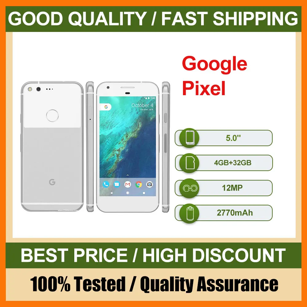 هاتف جوجل بيكسل مستعمل أصلي غير مقفول 5.0 بوصة 12 ميجابكسل هواتف ذكية أندرويد NFC بحالة جيدة