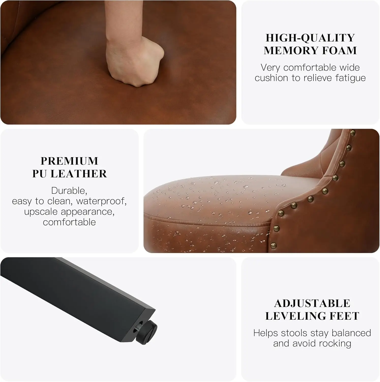 Taburetes de bar giratorios con respaldo, altura de mostrador de piel sintética de 26', juego de 2