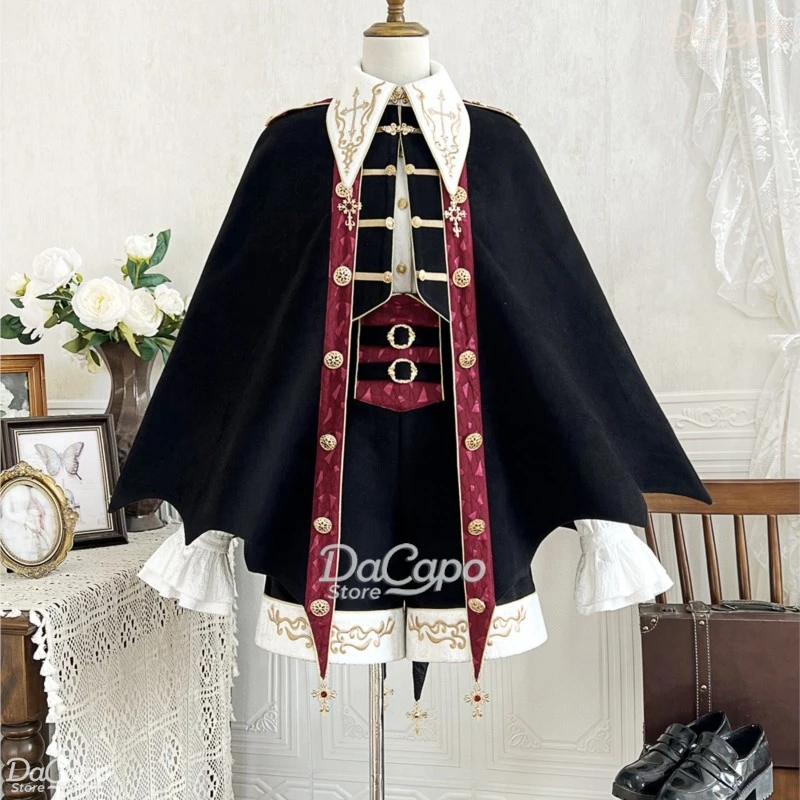 Original Vampire Unisex Ouji Femboy Lolita Outfit Women Gothic Daily Suit Jacket Shirt Set Cosplay Halloween Party Cape Shawl