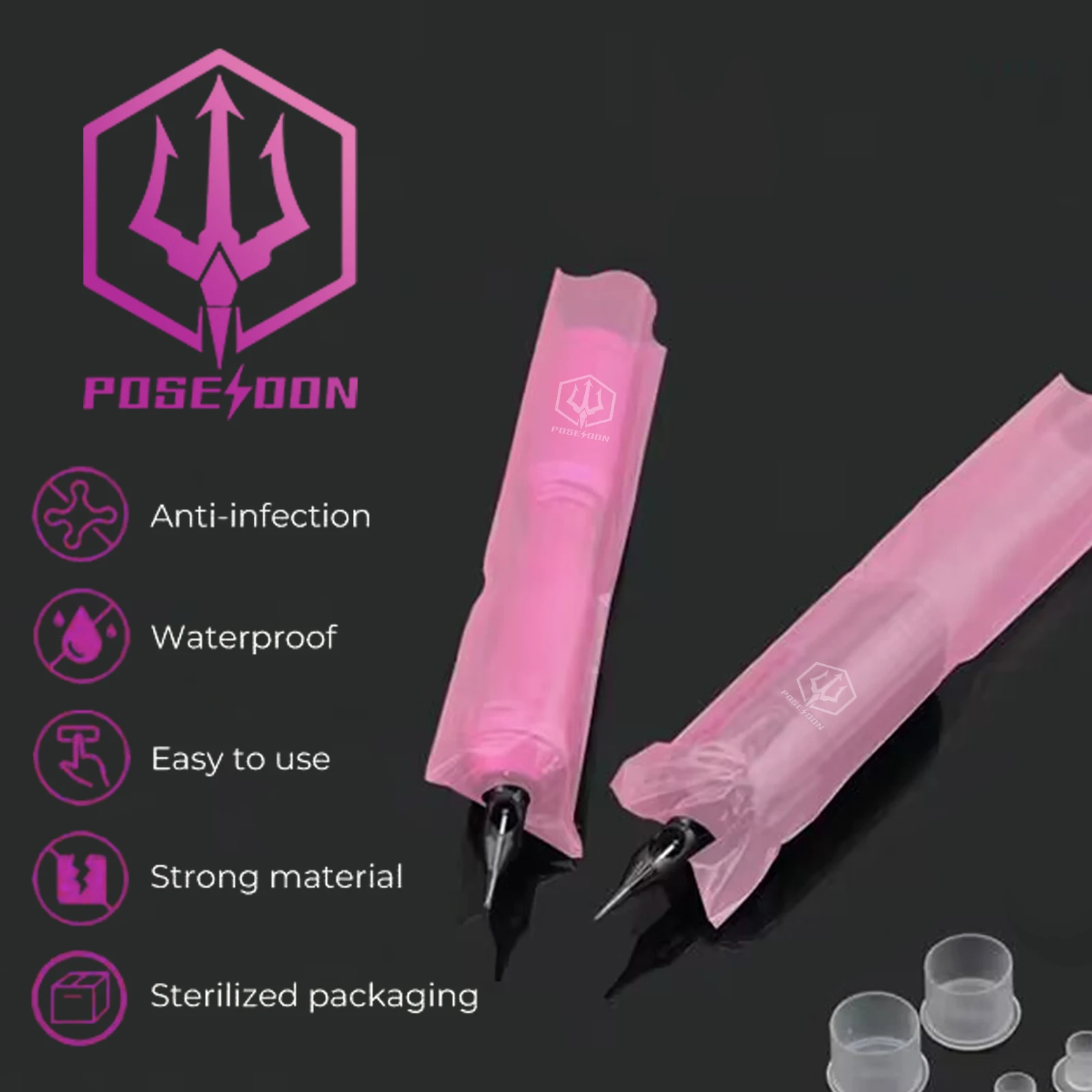 POSEIDON Tattoo Pencil Sleeve Bag Covers 200Pcs and 3Pcs Pink Bandage Practice Taattoo Sets Microblading Supplie for Artists