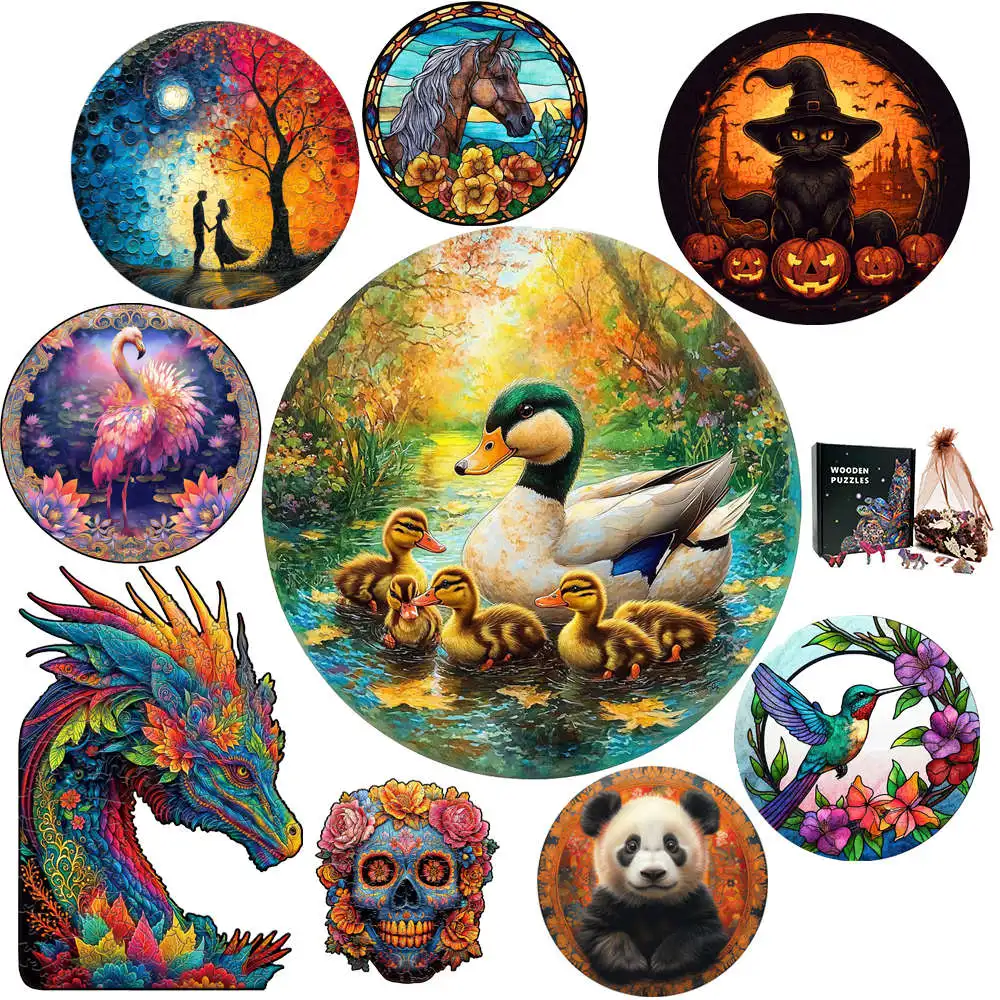Lovely Duckling Wooden Animal Jigsaw Puzzles Fantasy Creatures for Decoration Unique Art Puzzle Decompression Toy for Adult Kids