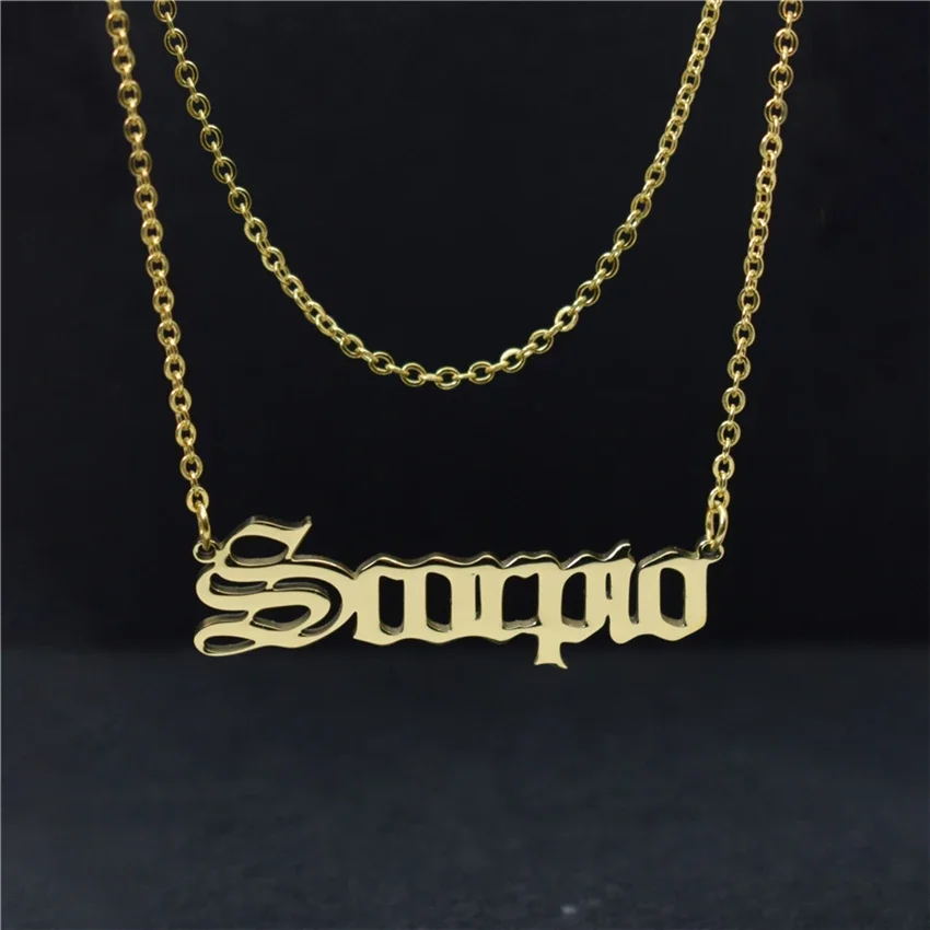 Old English Scorpio Necklace Gold Choker Pendant Chain Stainless Steel  Astrological Zodiac Jewelry Birthday Gift Bijoux Femme