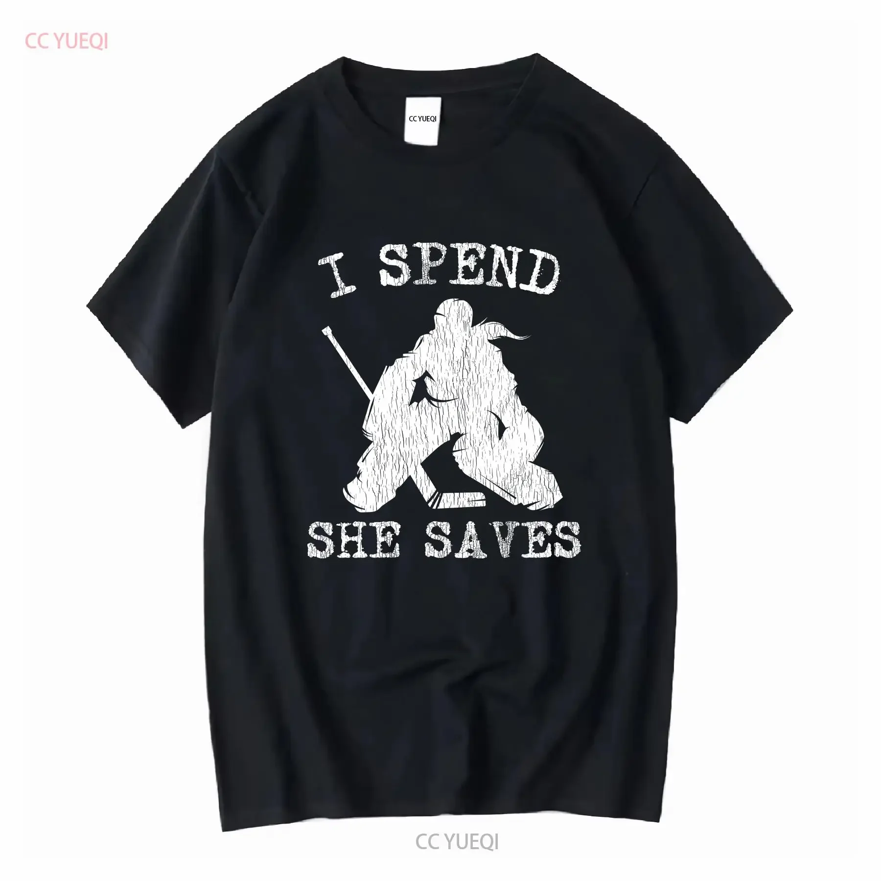 Girl Goalie Parent T Shirt I Spend She Saves Funny Hockey Mom Dad long or short sleeves vintage Washed Stretched Casual