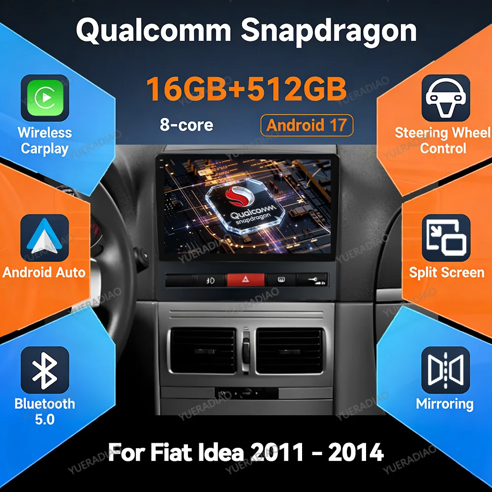 Rádio Automotivo Android 17 para Fiat Peron 9 2009 Idea 2011 - 2014 Qualcomm 2DIN 4G LTE 5G WIFI Multimídia Reprodutor de Vídeo QLED Central Multimídia