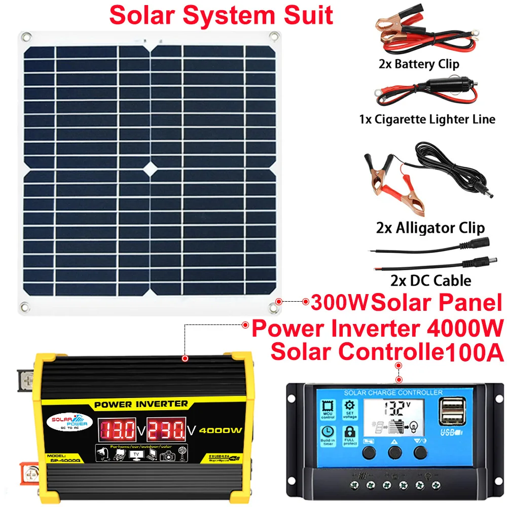 4000W Solar Panel Power System 110V-220V Inverter Kit With 100A Controller Home RV Yacht Solar Intelligent Power Generation Kit