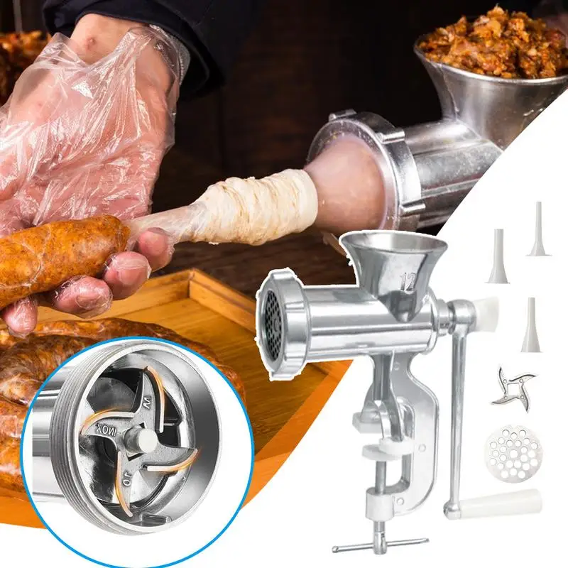 Sausage Grinder Manual Alloy Meat Grinder Mincer Heavy Duty Kitchen Tools Food Processor With Grinding Plate And Stuffer Tubes