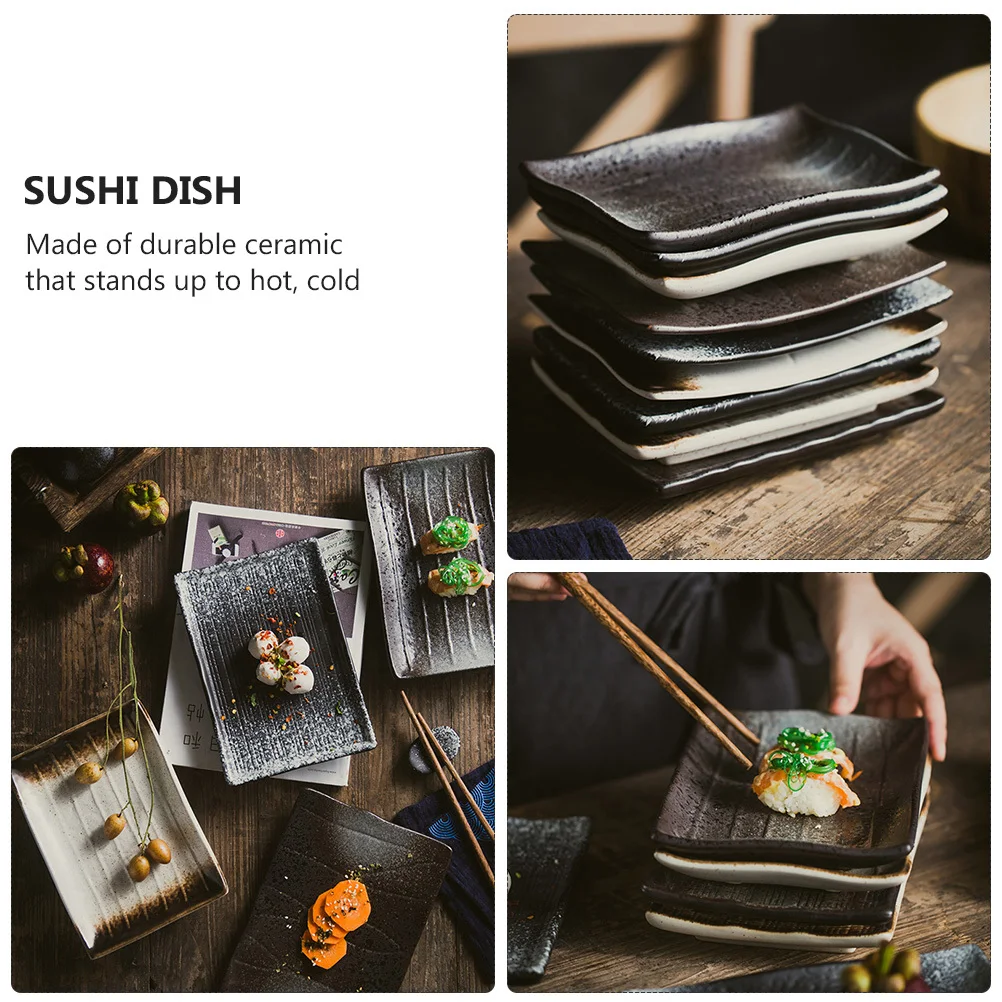 

2Pcs Sushi Dish Rectangular Ceramic Plates for Sushi Snacks Desserts Serving Household Japanese Style Tray Snack Plate Cutlery
