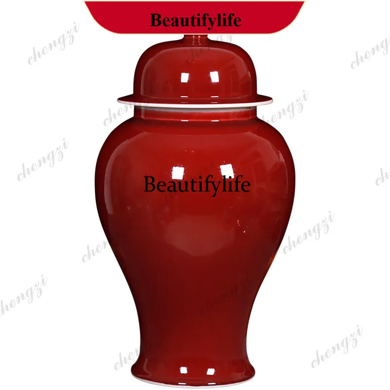 A95 Ceramic, Jihong flower vase, general jar, large living room Langhong tea canister, lidded storage jar ornament