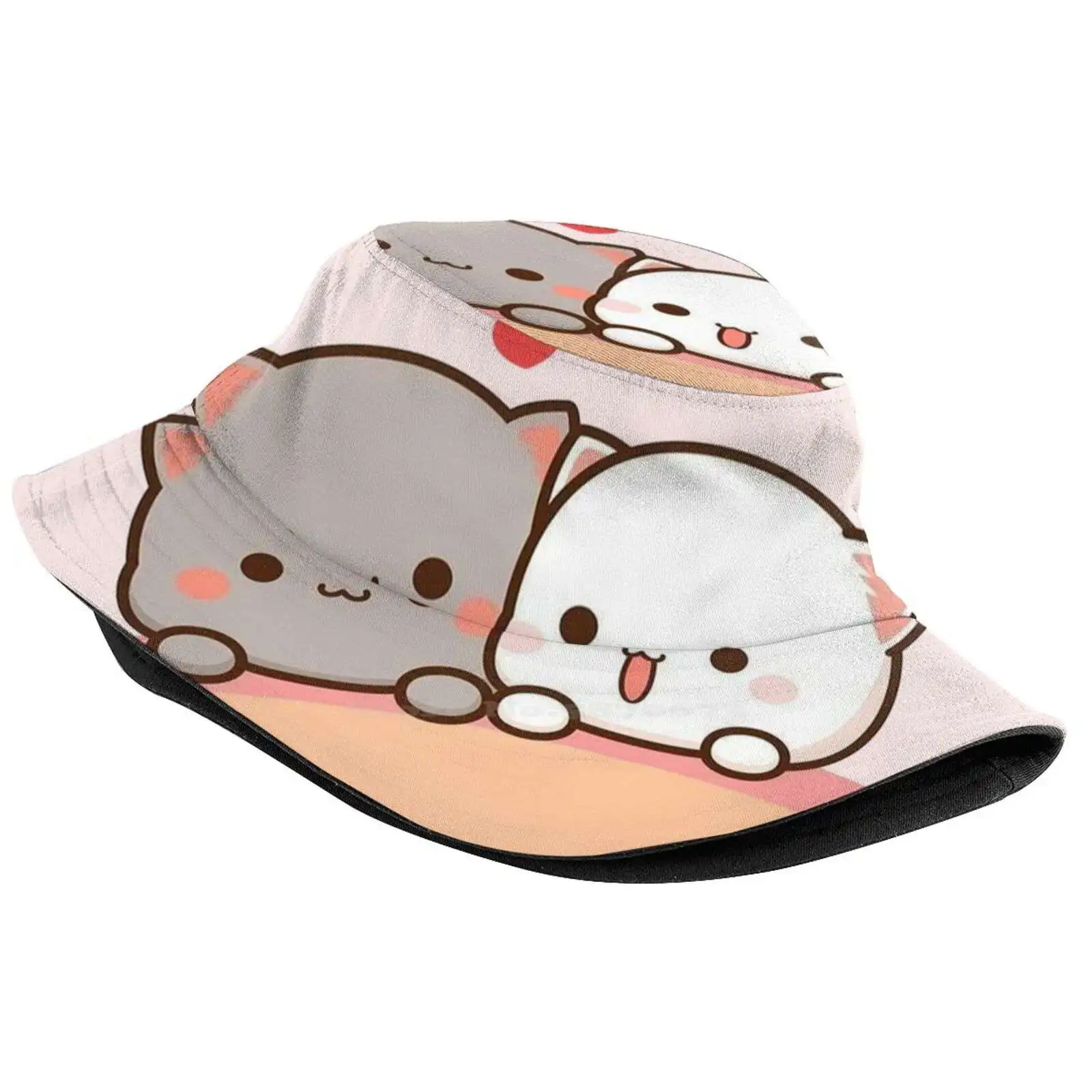 Peach And Goma Mochi Cat Foldable Panama Bucket Hat Cap Bears Milk Mocha Teddy Bears Cute Bears Mochi Mochi Cat Mochi Mochi