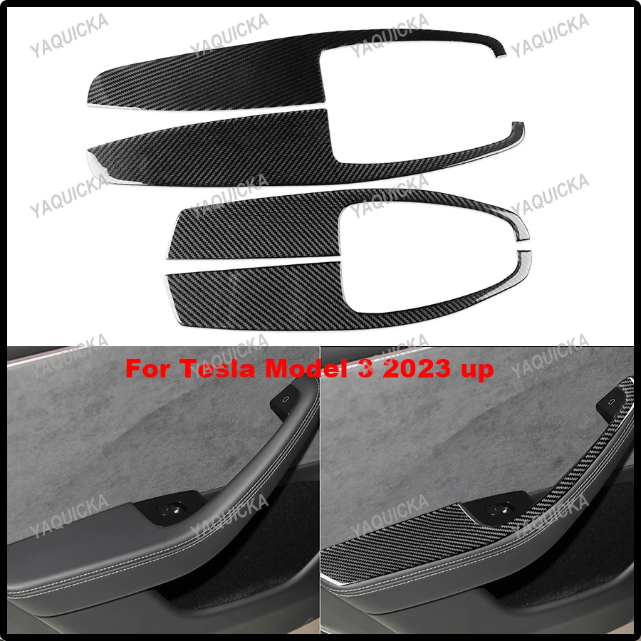 

Наклейки из настоящего карбона для Tesla Model 3 2023 года и новее, декоративные накладки на дверные ручки и подлокотники, 4 шт.