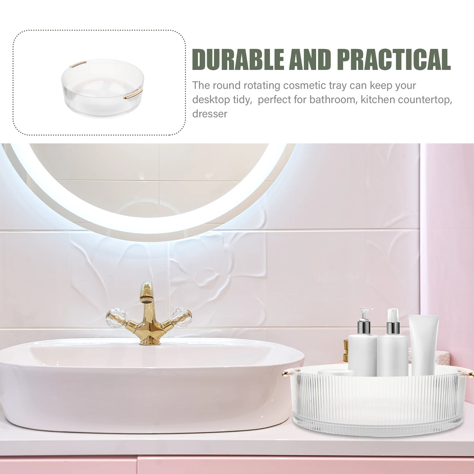 

Rotating Storage Tray Organizer Turntable Rack Kitchen Condiment Holder Round Plastic Tray Non-Slip Countertop