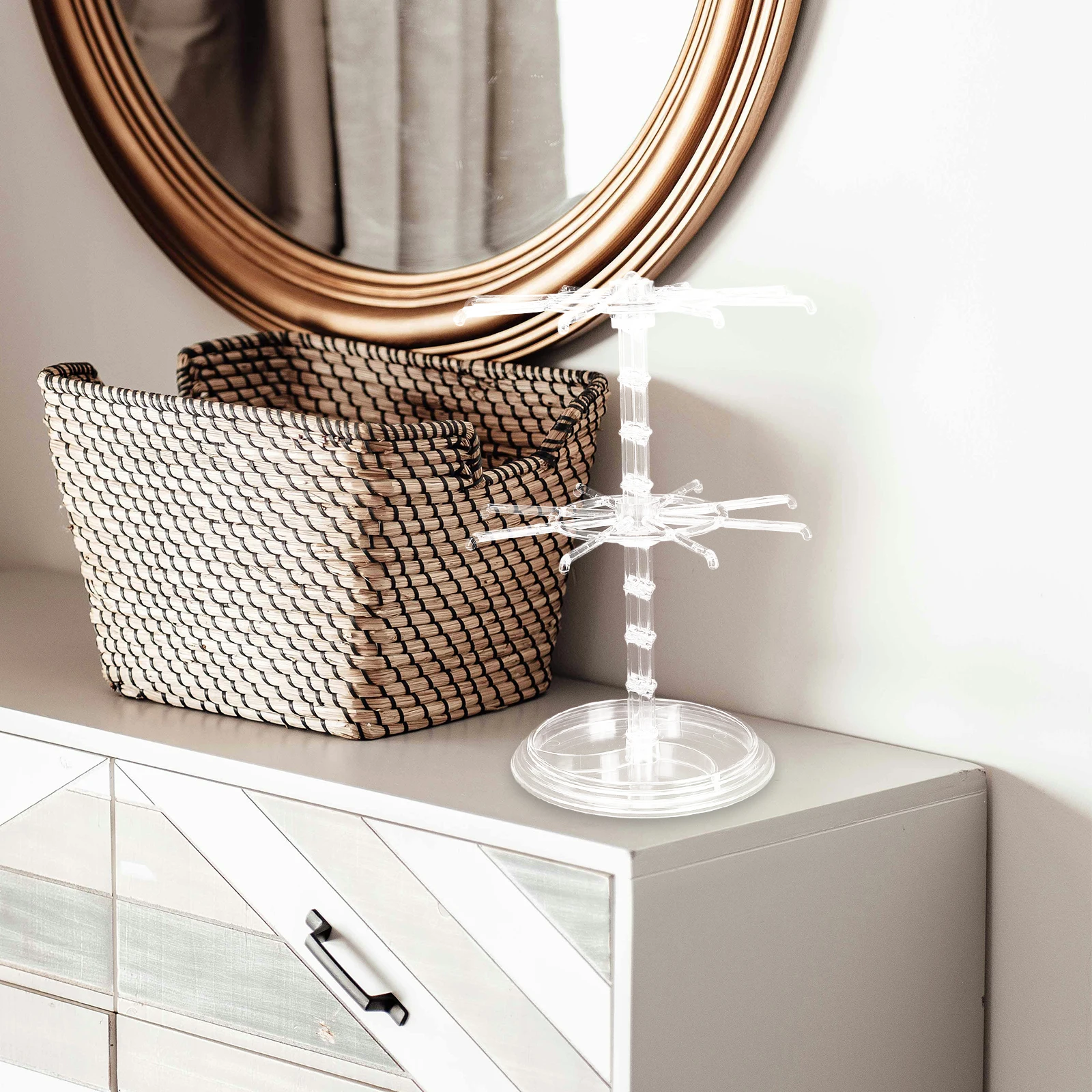 

2 Tier Rotating Keychain Display Rack Organizer Stand For Small Accessories Bracelets Watches Jewelry Transparent Storage Holder