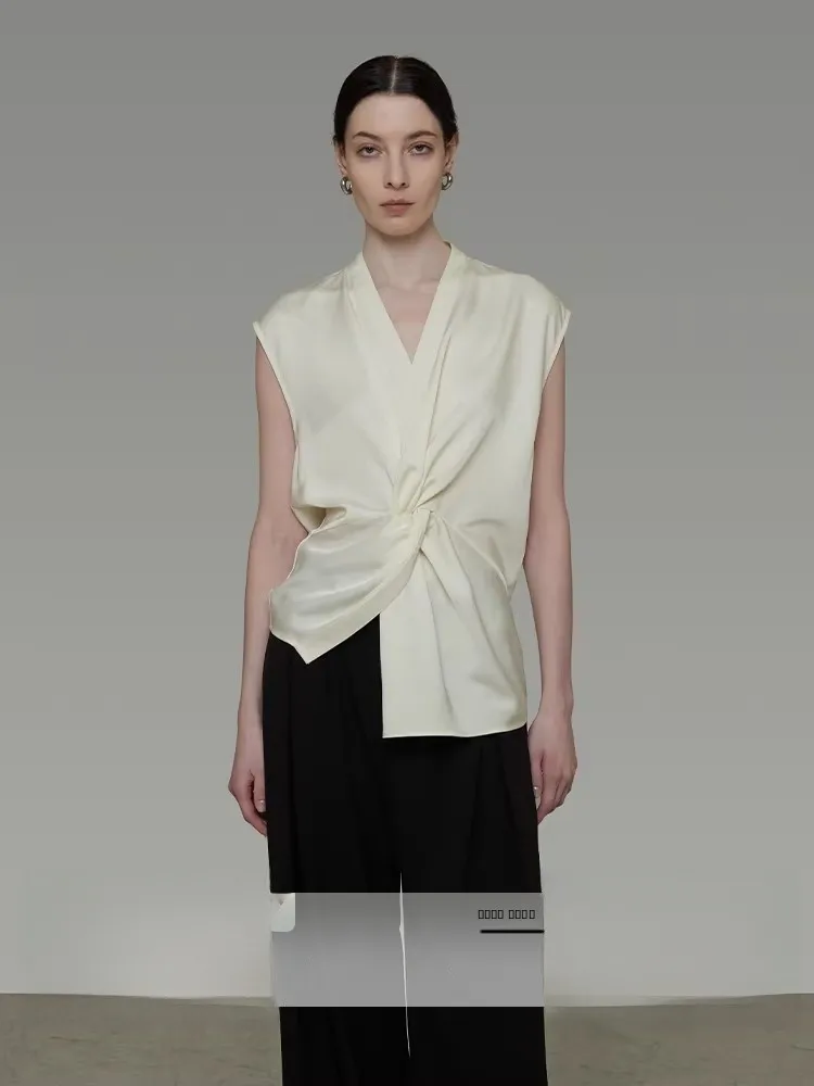 

Ele V-ne Svel irt Women's Waist Knot Top Summer New Sle High Faion Sense Skin-friendly Breathable Polyester...