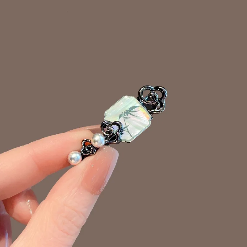 New Chinese Style Bamboo Pearl Hair Clips for Women, Unique Chinese Style Alligator Clips, Trendy Versatile Side Bangs Small Hair Barrettes