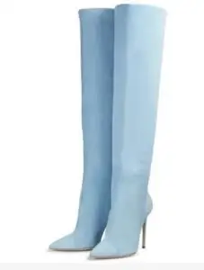 Yellow Sky Blue Suede Solid Pointed Toe Knee-high Boots Fashion Woman Concise Tube Slip On Thin Heels Tall Long Boots Size 47