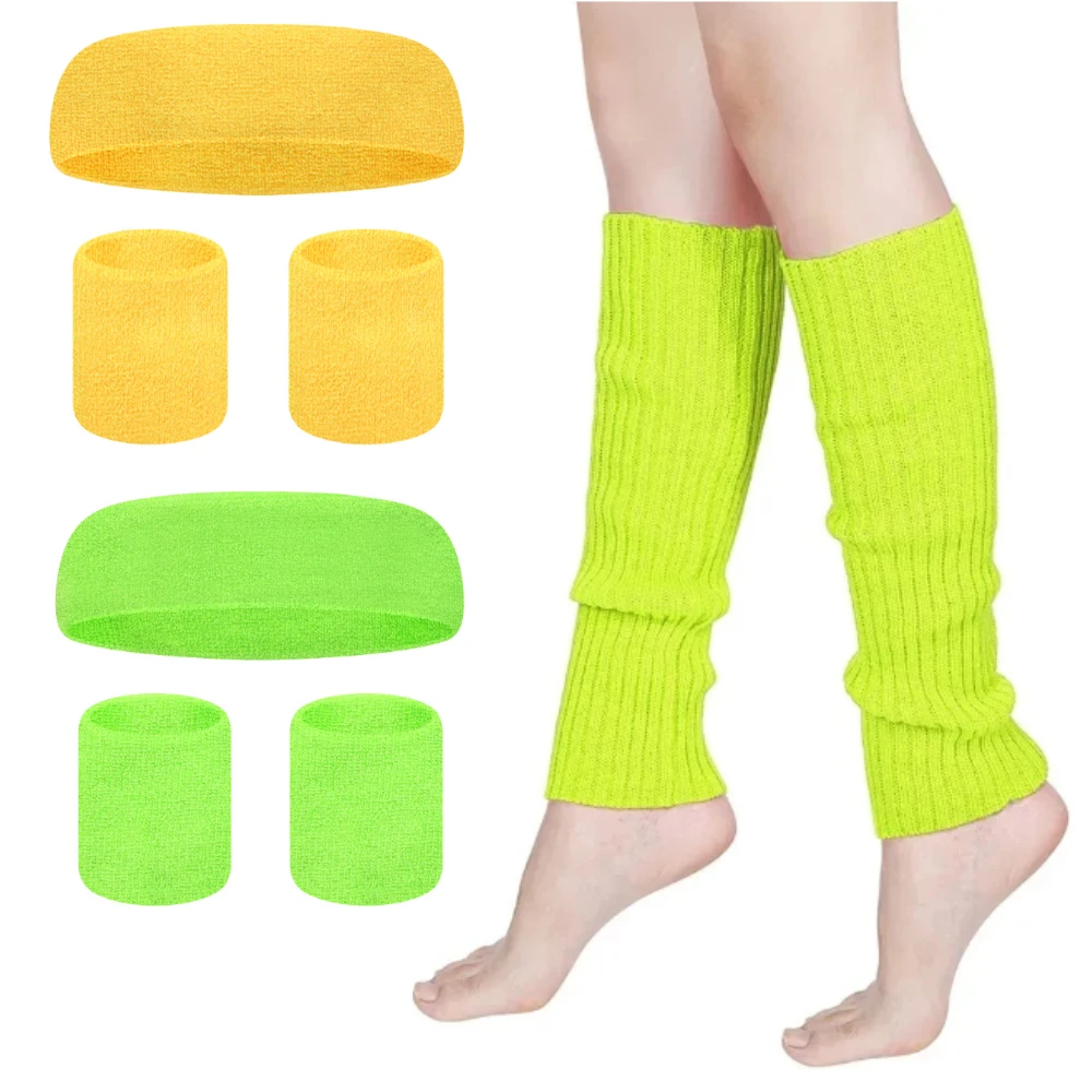 Calentadores de piernas acanalados de neón, diadema deportiva para el sudor, muñequera para mujer, cubiertas para piernas de Halloween, calcetines para botas, calcetines largos tejidos para deportes de fiesta y Yoga
