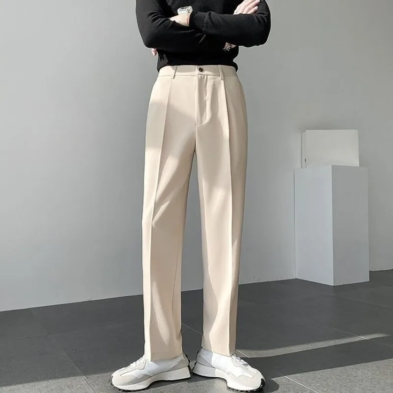 Fluid Straight Male Suit Trousers Khaki Draped Chinese Homme Thin Casual Men's Summer Dress Pants New in 2024 Work Wear Fabric