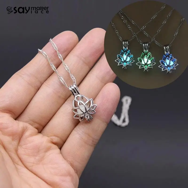 Светящееся в темноте ожерелье в виде Луны и лотоса для женщин