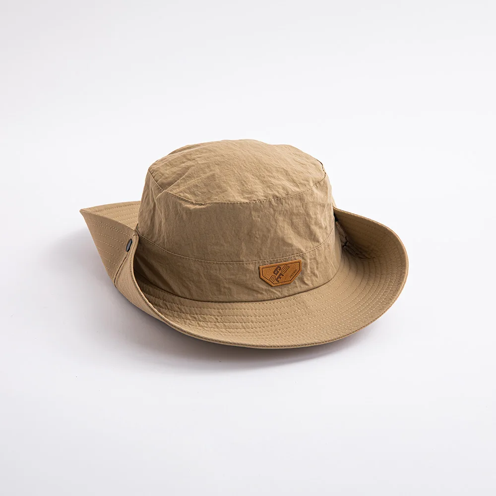 Sunscreen cap Large Brim Sun Hat Outdoor Sun Protection Quick Drying Men's and Women's Retro Leather Label Fisherman's Hat