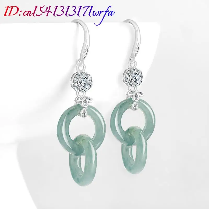 Blue Myanmar Jadeite Bicyclic Ring Earrings Vintage Designer Real Jewelry Emerald Energy 925 Silver Luxury Gifts for Women